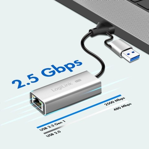 Adapter USB-A/-C do 2,5G Ethernet, szary