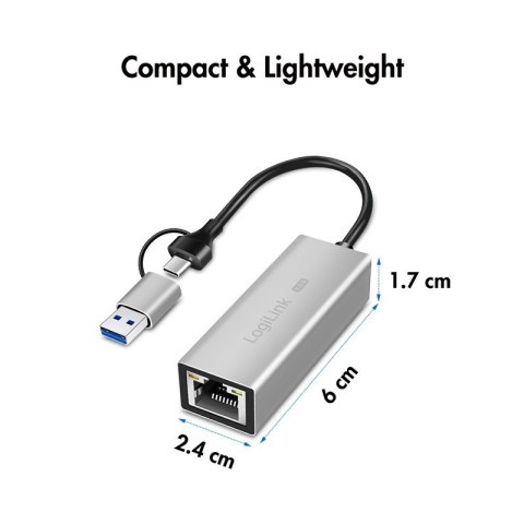 Adapter USB-A/-C do 2,5G Ethernet, szary