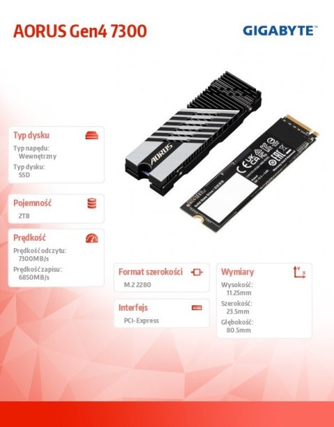 Dysk SSD AORUS NVMe Gen4 2TB M.2 2280 9JS18N200-00-G10