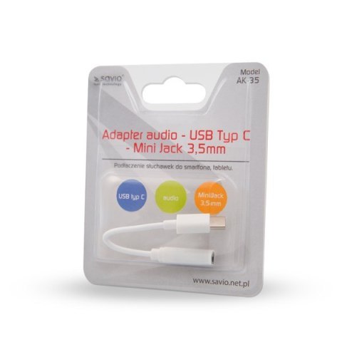 Adapter SAVIO AK-35 (Gniazdo typ C - Jack stereo 3,5 mm ; 0,12m; kolor biały)