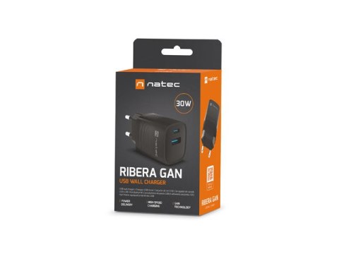 NATEC ŁADOWARKA RIBERA GAN 1X USB-A + 1X USB-C 30W CZARNA NUC-2141