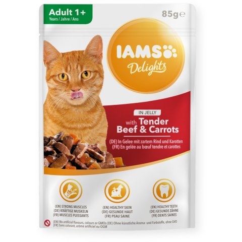 IAMS Delights Adult z wołowiną i marchewką w galarecie 85g kot