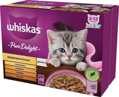 WHISKAS drobiowe frykasy junior drób, kaczka, indyk, kurczak - mokra karma dla kota - 12x85 g