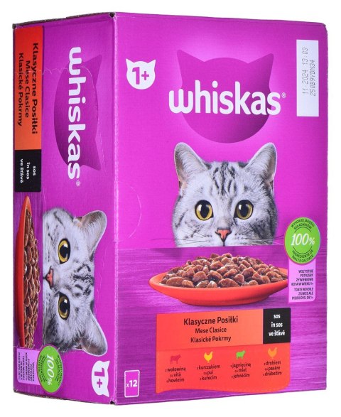 WHISKAS Klasyczne Posiłki w sosie - mokra karma dla kota - 12x85g