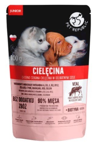 PET REPUBLIC Junior Drobno siekana cielęcina - mokra karma dla psa - 100 g