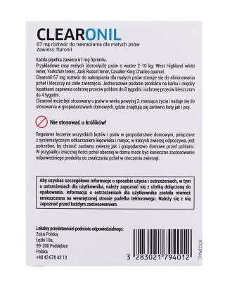 FRANCODEX Clearonil Małe psy - krople przeciw kleszczom i pchłom dla psa - 3 x 67 mg