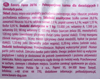 JOSERA Bavaro Force 28/16 - karma dla psów i szczeniąt aktywnych - 18 kg