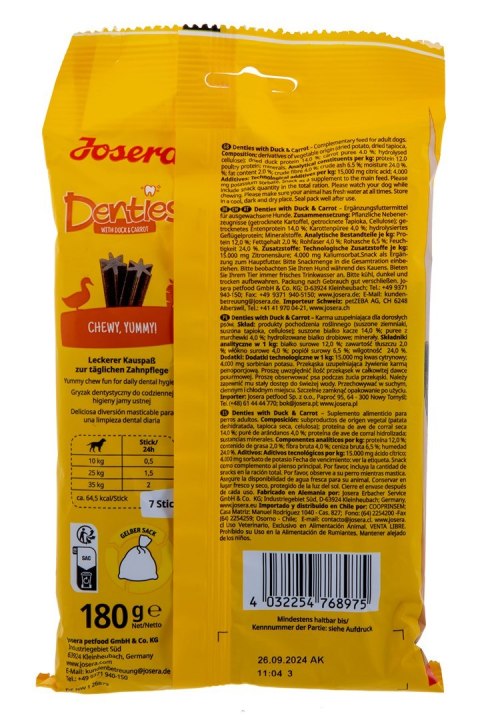 JOSERA Denties Kaczka z marchewką - przysmak dla psa - 180g