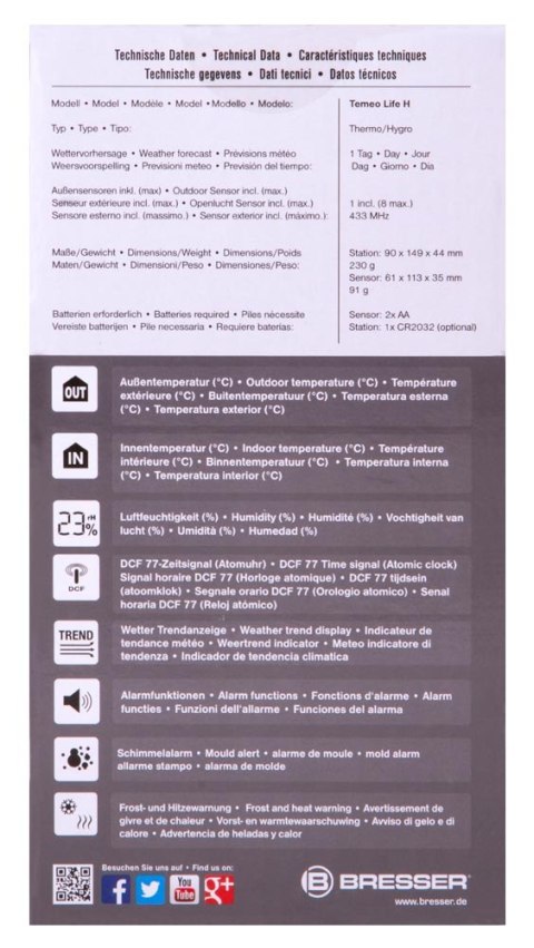 Stacja meteorologiczna Bresser Temeo Life H z kolorowym wyświetlaczem, czarna