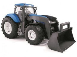 DUŻY TRAKTOR NEW HOLLAND Z ŁYŻKĄ OTWIERANE DRZWI 1:16