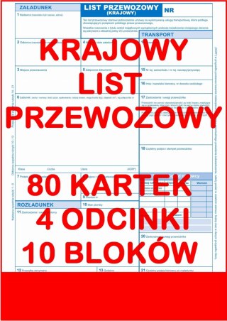 Krajowy List Przewozowy 80 kartek - 4 odcinki - 10 sztuk