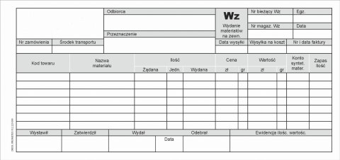 WZ - Wydanie Na Zewnątrz 1/3 A4 - 10 szt.