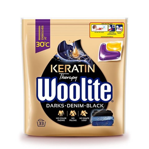 Woolite Żelowe kapsułki do prania z keratyną czerń, ciemne kolory & jeans 33 szt.