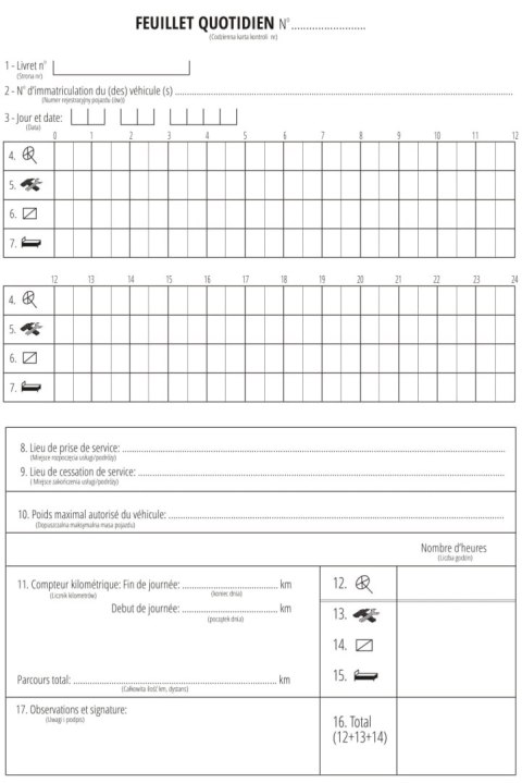Książka czasu pracy kierowcy FRANCJA - LIVRET INDIVIDUEL DE CONTROLE - 30 szt.