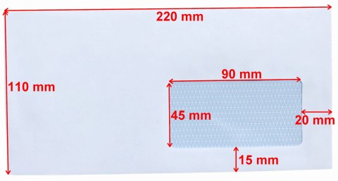 Koperta DL biała SK samoklejąca 110x220 mm - okienko 90x45 mm - 250 szt.