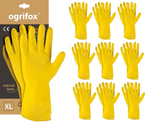 Rękawice ochronne gumowe flokowane / Żółte / OX-FLOX - 10 Par (10 - XL)