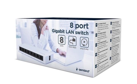 GEMBIRD SWITCH DESKTOP GIGABIT LAN (8X 10/100/1000MBPS) BIAŁY