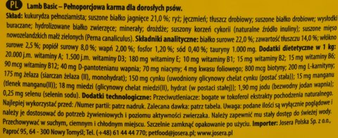 Josera JosiDog Lamb Basic karma sucha dla psów 15kg