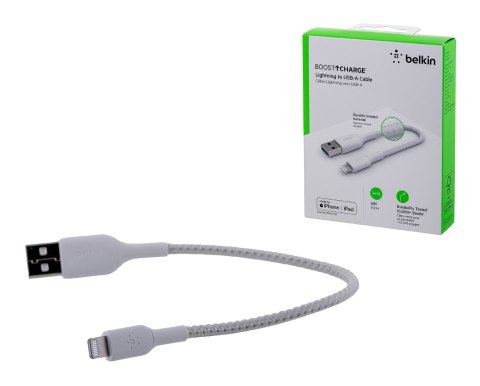 BELKIN KABEL USB A-LIGHTNING, OPLOT, 0.15M, BIAŁY