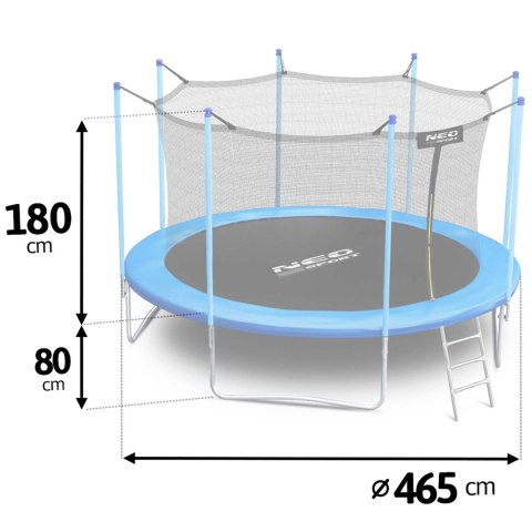 Trampolina ogrodowa 15ft/465cm z siatką wewnętrzną i drabinką Neo-Sport