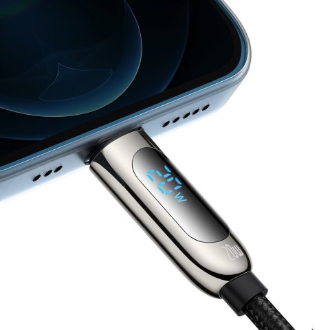 Kabel do szybkiego ładowania USB-C Iphone Lightning 20W z wyświetlaczem miernikiem mocy 2m czarny