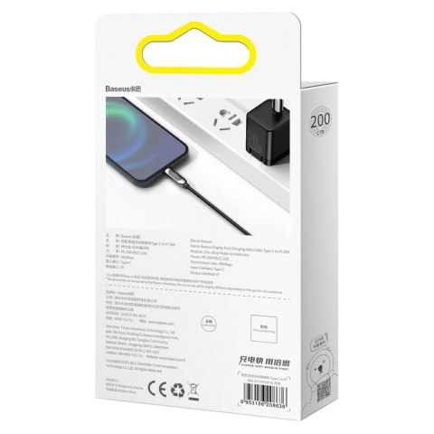 Kabel do szybkiego ładowania USB-C Iphone Lightning 20W z wyświetlaczem miernikiem mocy 2m czarny