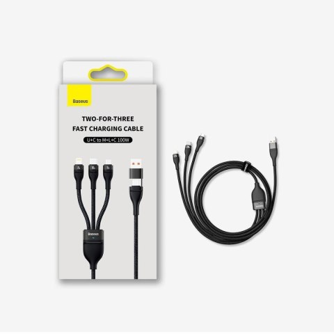 Kabel przewód 4w1 USB+USB-C do USB-C / iPhone Lightning / micro USB 1.2m - czarny