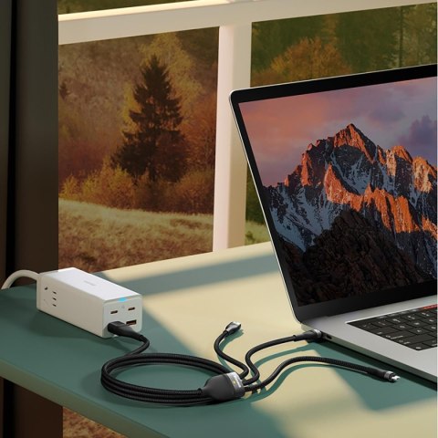 Kabel przewód 4w1 USB+USB-C do USB-C / iPhone Lightning / micro USB 1.2m - czarny