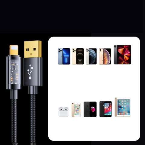 Kabel do iPhone USB - Lightning do ładowania i transmisji danych 2.4A 20W 2m czarny