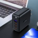 Szybka ładowarka sieciowa GaN 3x USB-C 1x USB-A + kabel kątowy USB-C 100W 2m czarny