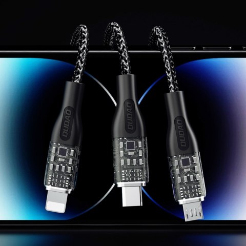 3w1 Przewód kabel przejściówka z USB na USB-C microUSB Lightning 120W 1m srebrny