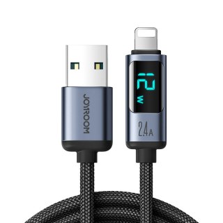 Kabel do iPhone z wyświetlaczem LED Lightning - USB-A 2.4A 1.2m czarny