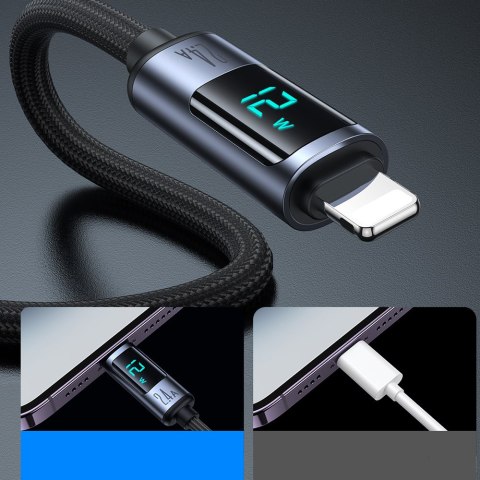 Kabel do iPhone z wyświetlaczem LED Lightning - USB-A 2.4A 1.2m czarny