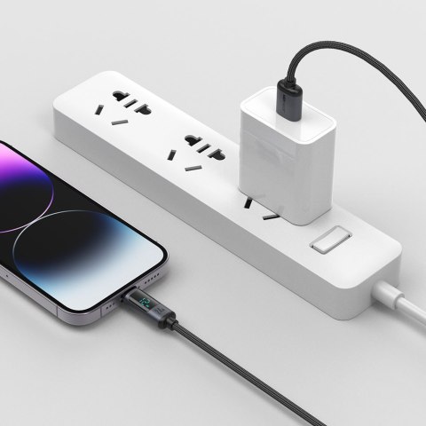 Kabel do iPhone z wyświetlaczem LED Lightning - USB-A 2.4A 1.2m czarny