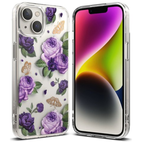 Pancerne etui pokrowiec z żelową ramką iPhone 14 Plus Fusion Design Purple Rose przezroczysty