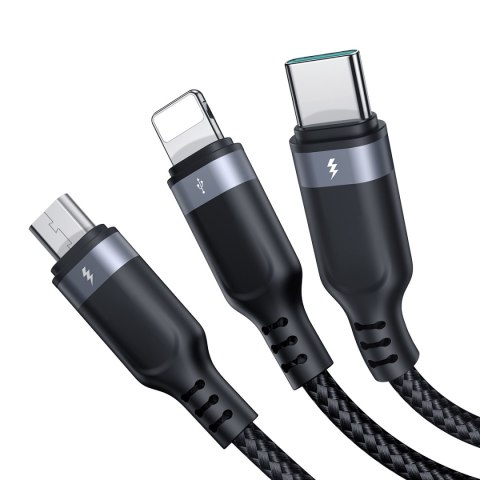 3w1 Kabel przewód USB-A - iPhone Lightning USB-C microUSB Multi-Use 1.2m czarny