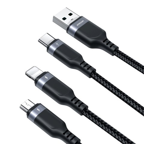 3w1 Kabel przewód USB-A - iPhone Lightning USB-C microUSB Multi-Use 1.2m czarny