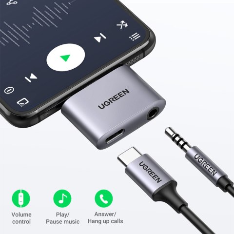 Adapter audio do słuchawek mikrofonu ładowania USB-C miniJack 3.5mm szary