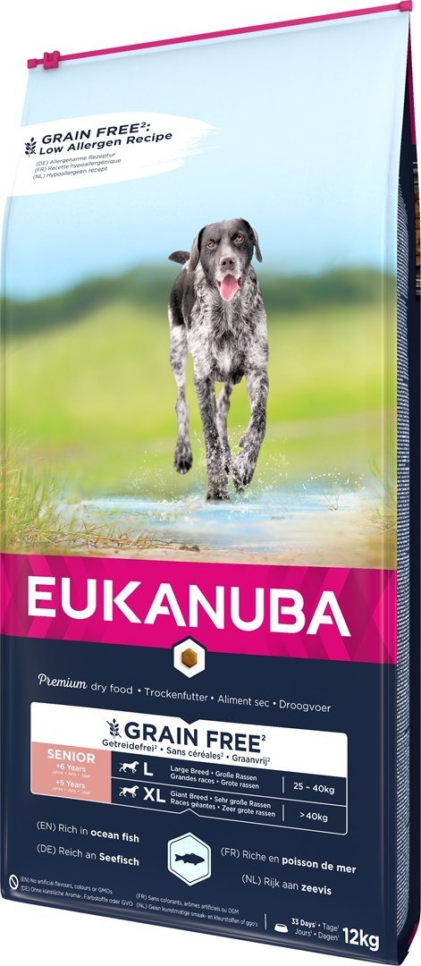 EUKANUBA Grain Free Senior Duże i olbrzymie rasy, Ryby oceaniczne - sucha karma dla psa - 12 kg