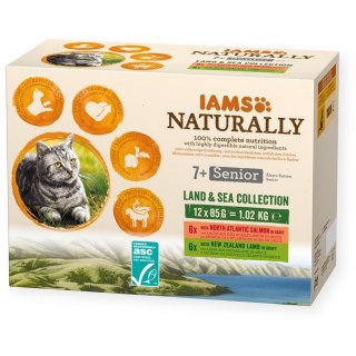 IAMS Naturally Senior zestaw smaków morskch i mięsnych 12x85g kot