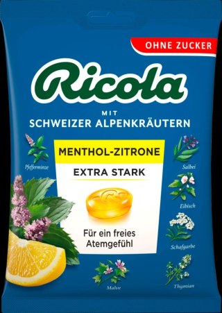 Ricola Menthol Zitrone Extra Stark Cukierki bez Cukru 75 g