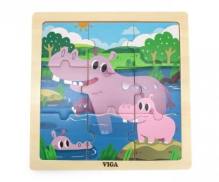 Viga 44628 Puzzle na podkładce 9 elementów - hipopotam